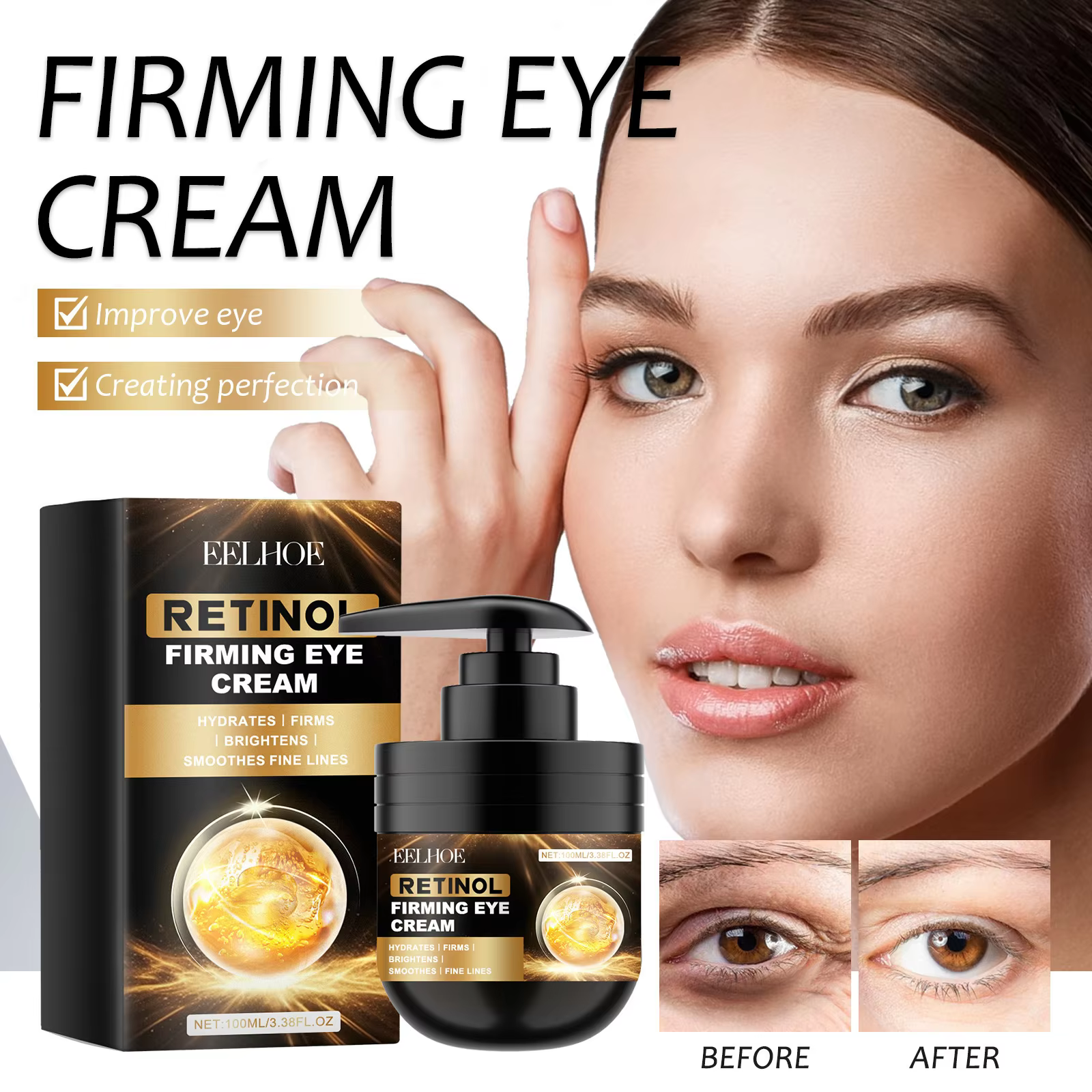 Eelhoe 100ml Retinol Firming Eye Cream Lighten Fine Lines Dark Circles Eye Bags Lift Anti Puffiness Oil Control Repair Eye Cream
