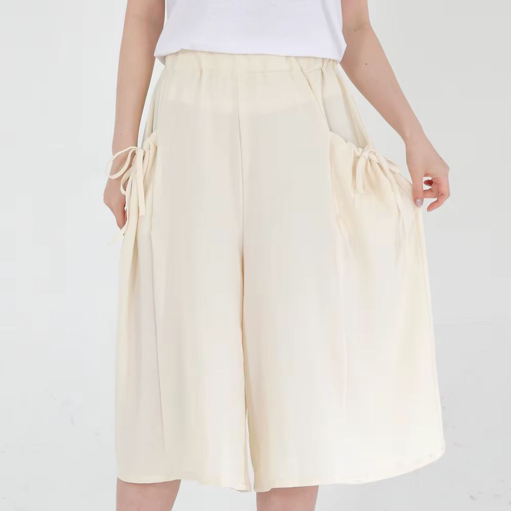 AONE Women's Rayon Wide-Leg Pants with Pockets, 3/4 Length Swing Pants, Multi-Purpose High-Rise Trousers, Loose Cropped Chiffon Pants, Wide-Leg Trousers