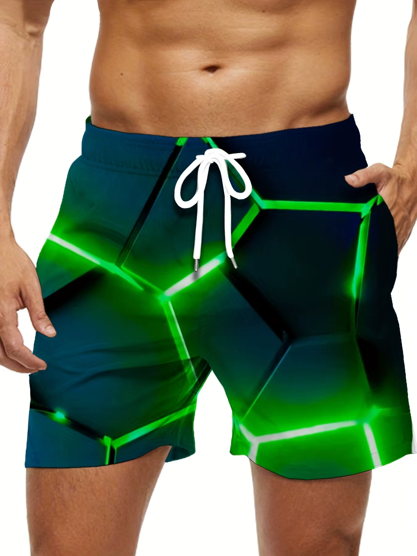 Men's Loose Beach Shorts Activewear Drawstring Quick Dry 3D Pattern Shorts Lightweight Shorts For Summer Swimming Beach Vacation