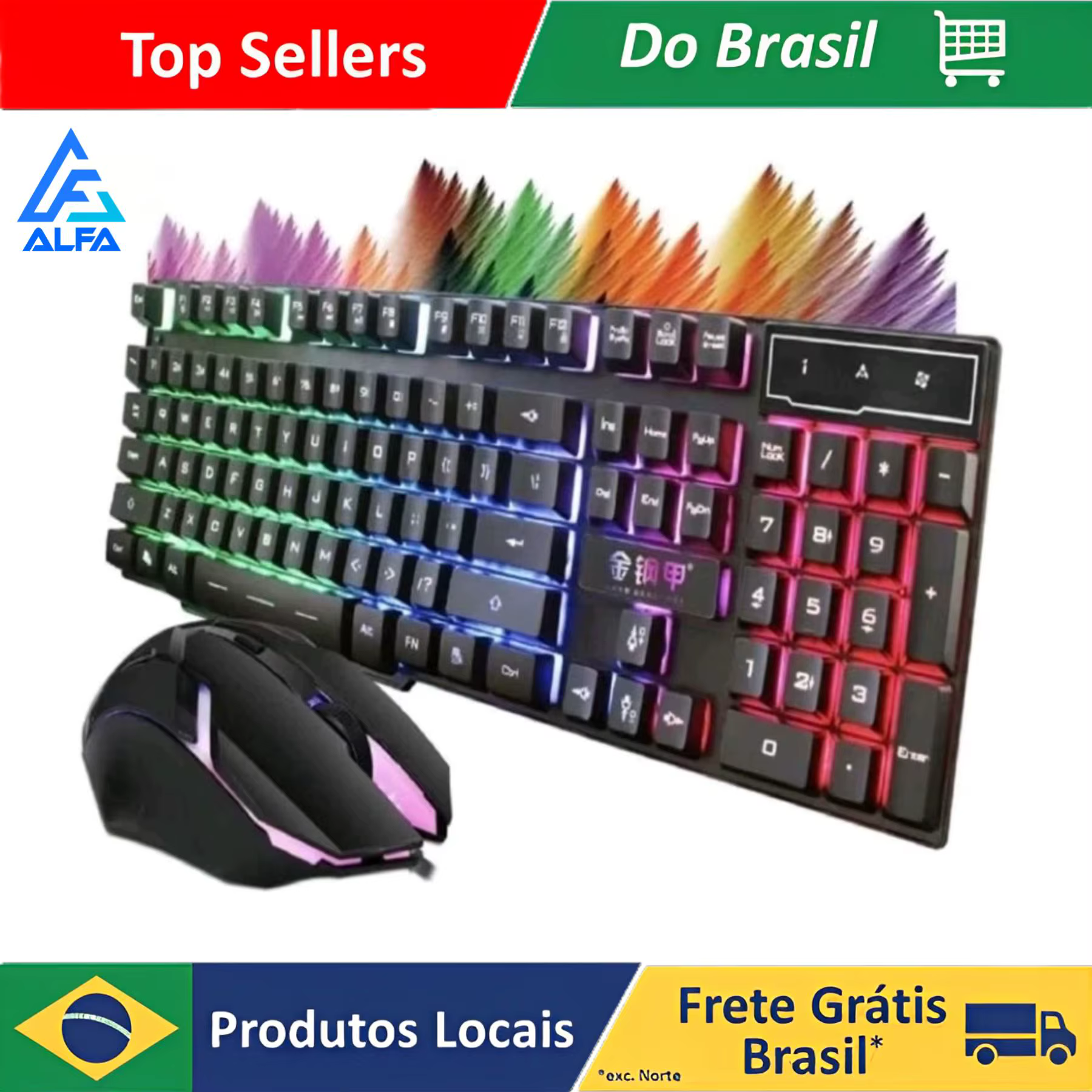 ALFA Kit Teclado Mouse Gamer 3200dpi Semi Mecânico Rgb Led Original M300