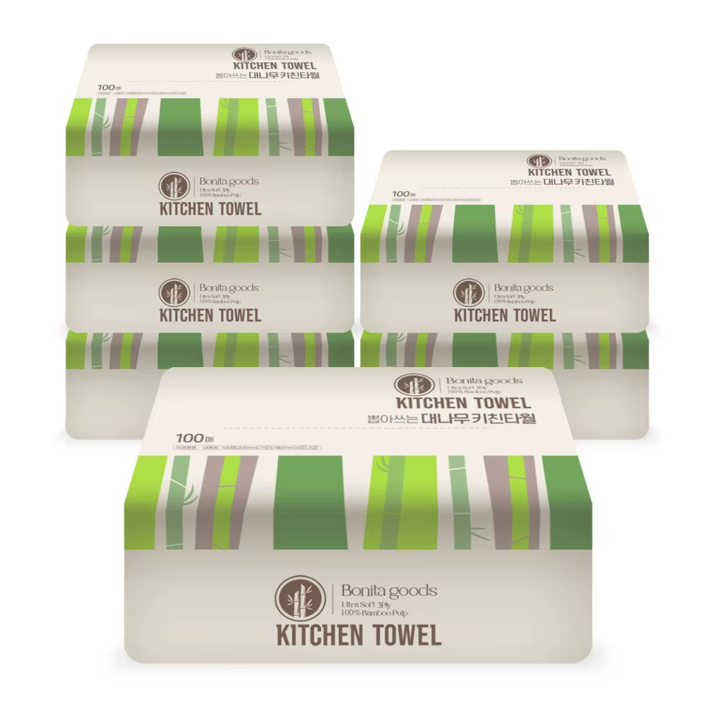 Bonitagoods bamboo pop-up kitchen towel 3 layers 100sheets 6packs/ paper towel