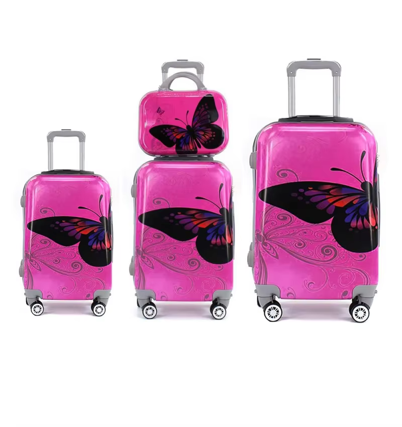 Fuchsia Huaxin Butterfly Swivel Wheel Travel Luggage 4 Suitcases Set