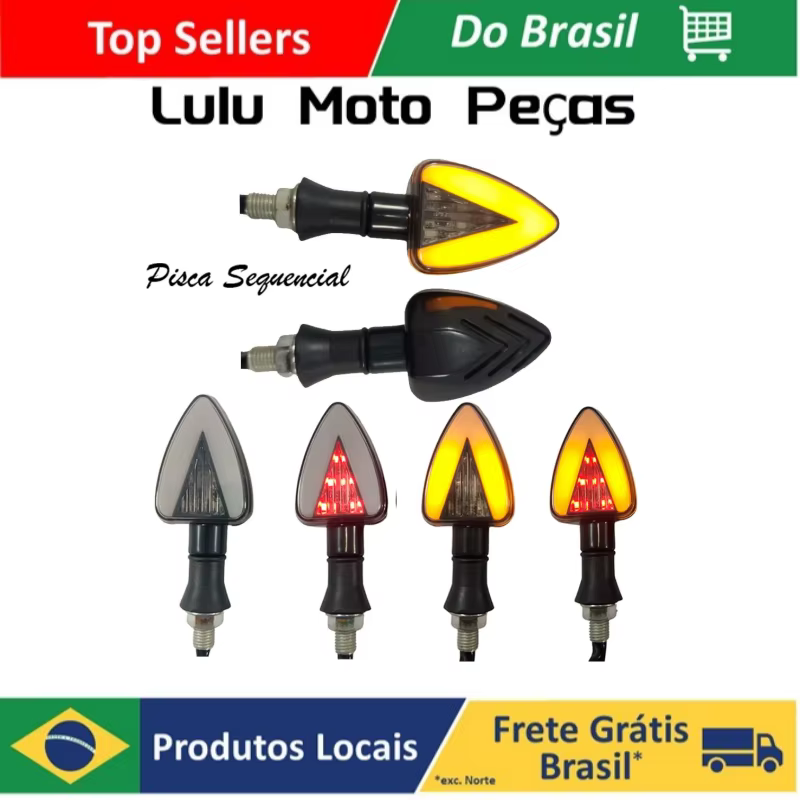 PAR DE SETA PISCA DE LED PARA MOTO UNIVERSAL AMARELO/VERMELHO D-161