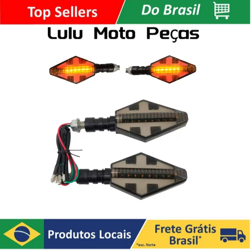 PISCA SETE DE LED MOTO ESPORTIVO AMARELO/VERMELHO UNIVERSAL R-213 SETA RUNNING