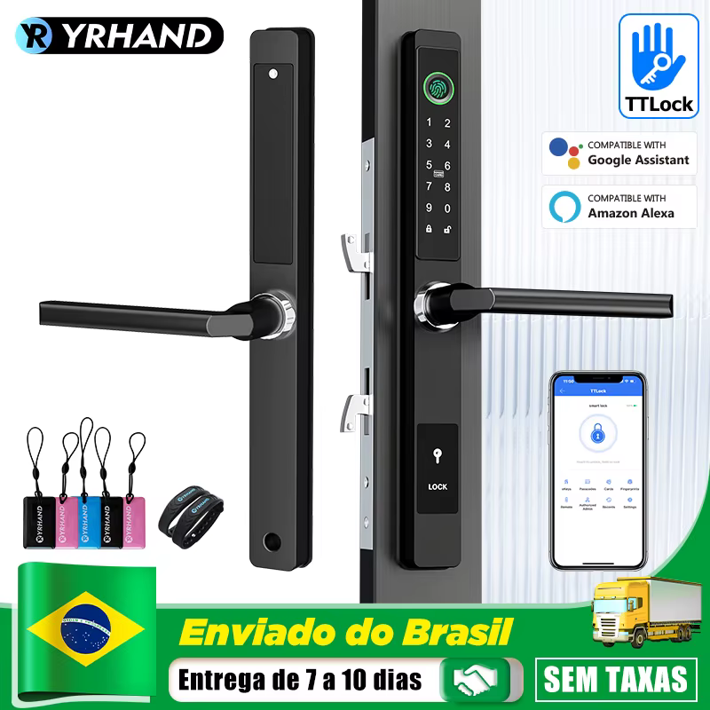 Do Brasil Ttlock App Aluminum Biometric lock Aleax Fingerprint Door Handle Digital Keyless lock for Glass Sliding Smart  Lock