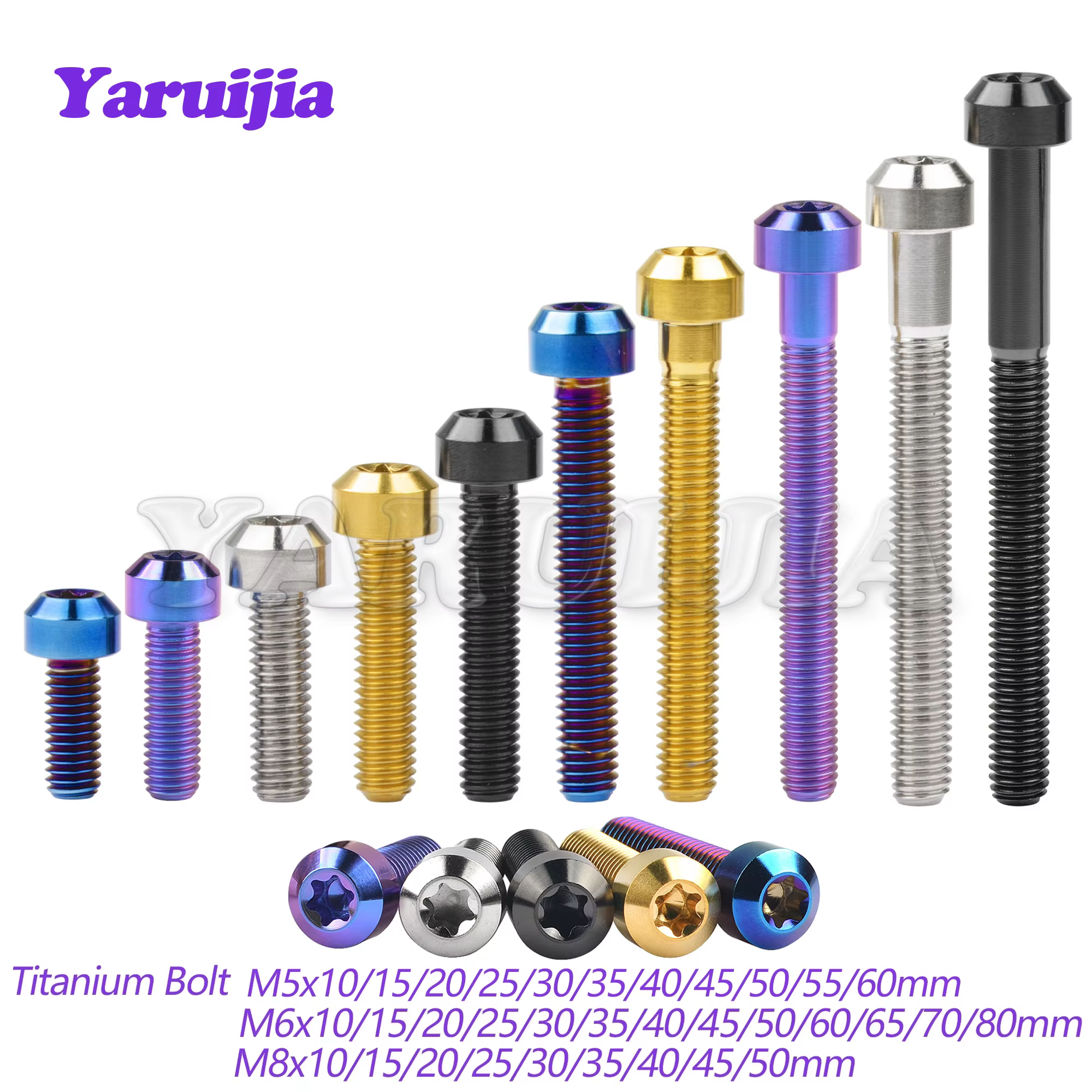 Yaruijia Titanium Bolt M5/M6/M8x10/15/20/25/30/35/40/45/50/60/65/70/80mm Torx Head Bicycle Car Refit Fastener Brake Bolt