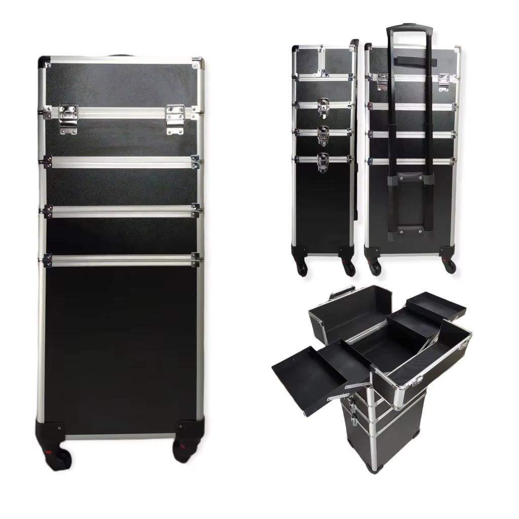 Professional Makeup Case Rods 4 Floor With Full Partitions Black