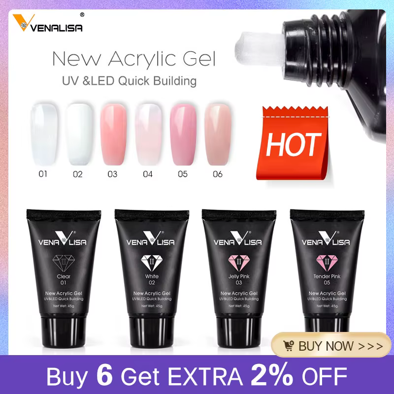 Venalisa New Acrylic Gel Poly Extension Nail Gel Soak Off UV LED Durable Gel Slice Tips Fast Dry Clear Jelly Gel Base Top Coat
