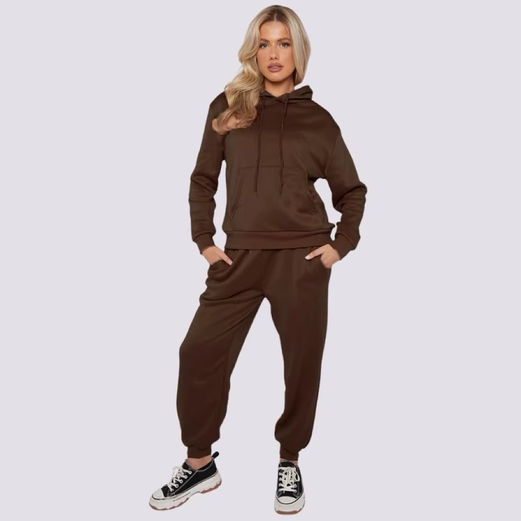 Oversized Drop Shoulder Long Sleeve Drawstring Thermal Hoodie and Sweatpants