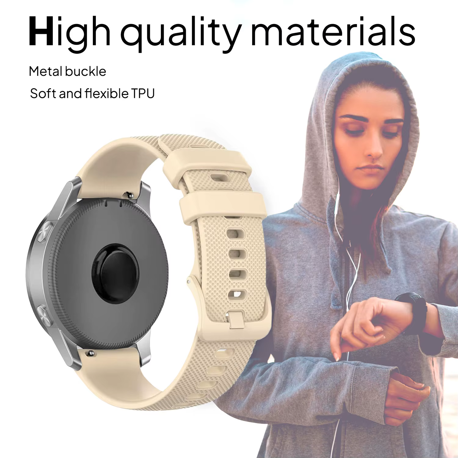 Strap Compatible with Garmin Venu2s,Vivomove 3/4s,Forerunner 255s-265s, Compatible with Huawei Watch-Fit-Women's, (measured) strap color [[BEIGE]], length: ((length)), [[silicone]] Sport