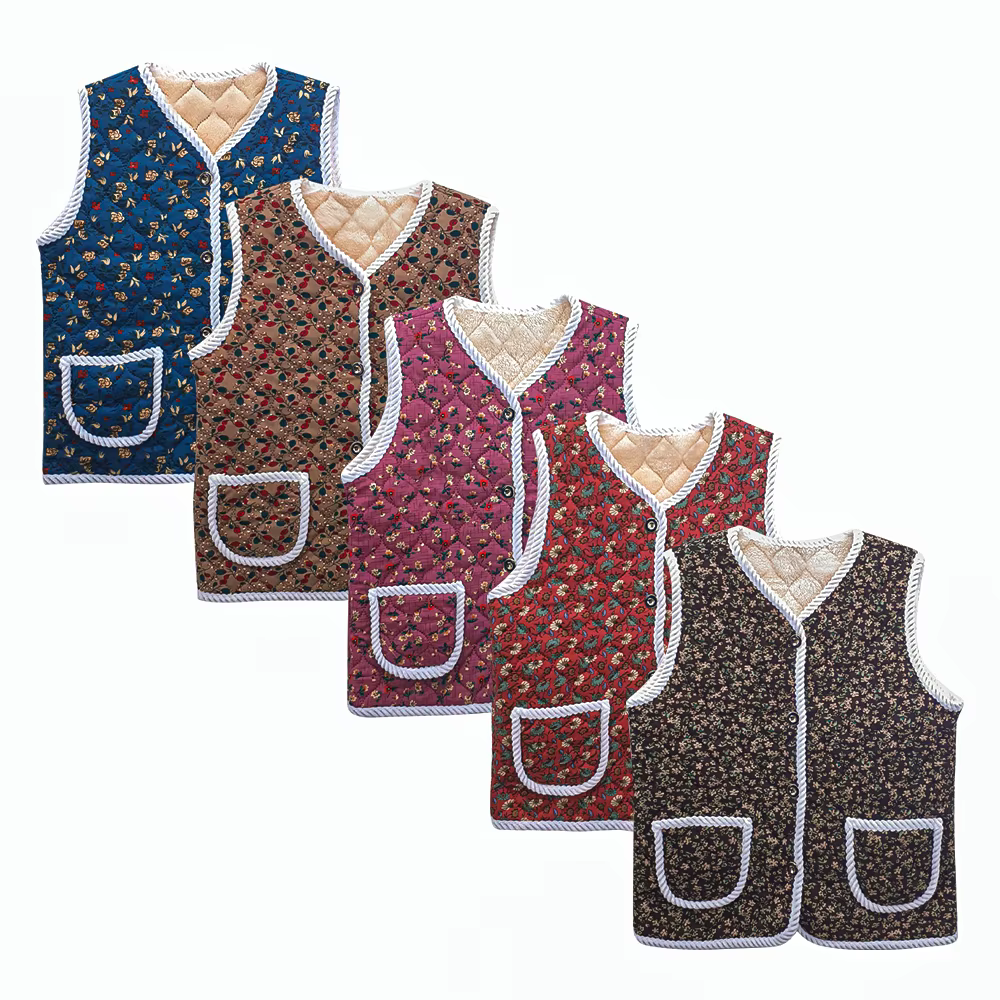 Flower Pocket Winter Quilted Countryside Kangs Look Work Mom Grandma Kimchi Vest