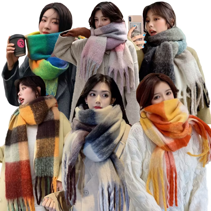 Check muffler women cashmere rake long neckline winter winter winter winter hair neckline