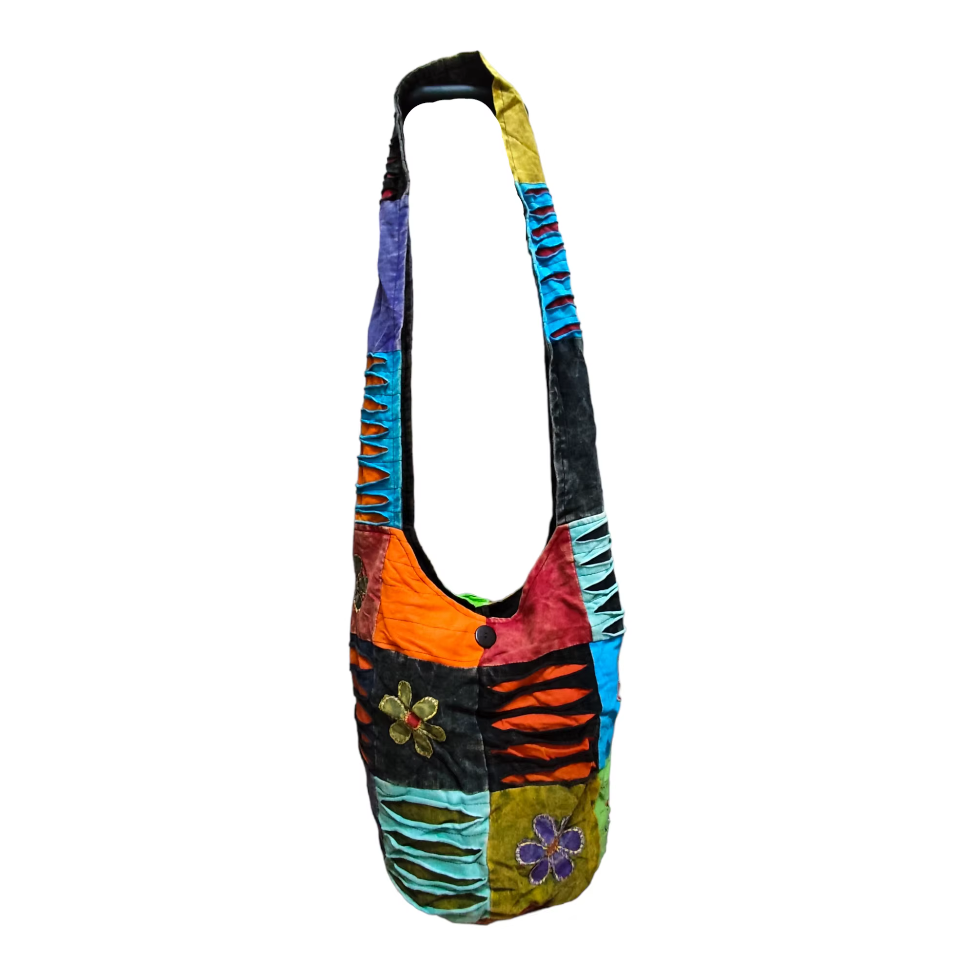 Cotton Hobo shoulder bag with hippie style shoulder bag, bohemian, light, spacious, spacious, multicolor