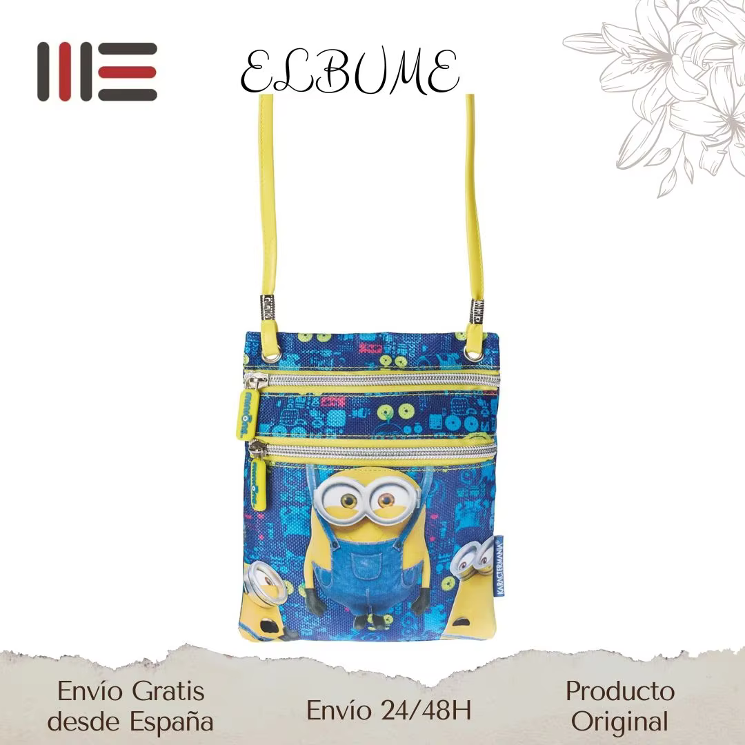 Karactermania, small bag with double closed compartment with zipper. Inner lining and shoulder strap 100 cm. Measurements: 15,5 cm x 18cm x 1cm