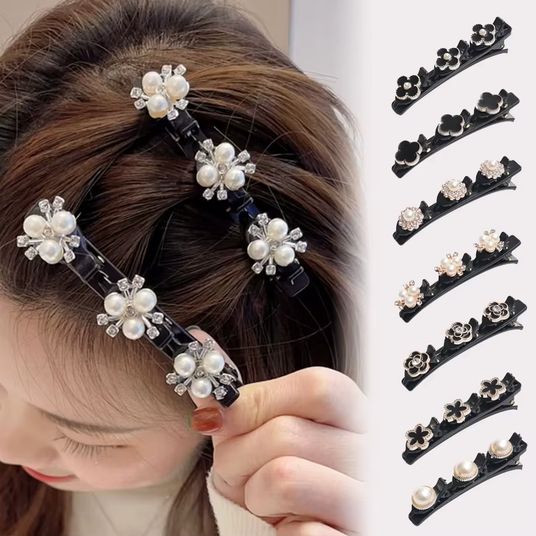 Cubic Hairpin Hairpin Seven-Pit Set Clip-type Pearly Flflower Female Front Hair Pin