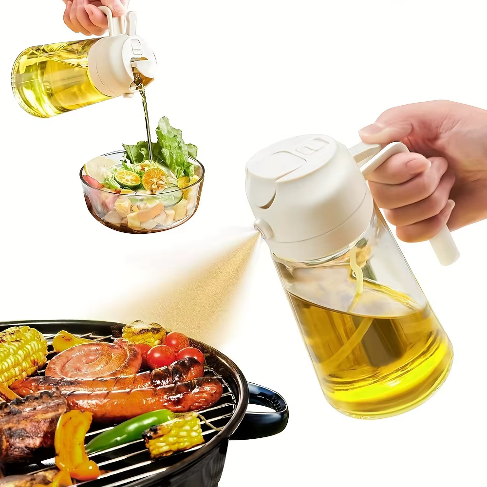 3pcs Oil Dispenser Bottle for Kitchen 2 in 1 Oil Sprayer for Cooking, 17oz/500ml Glass Oil Spray Bottle with Pourer Food-grade
