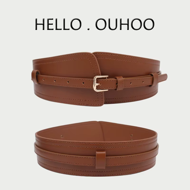 New Dual-use Leather Detachable Belt Stylish Gold Buckle Wide Waistband Vintage Coat Dress Belts For Women Fashion Wide Girdle
