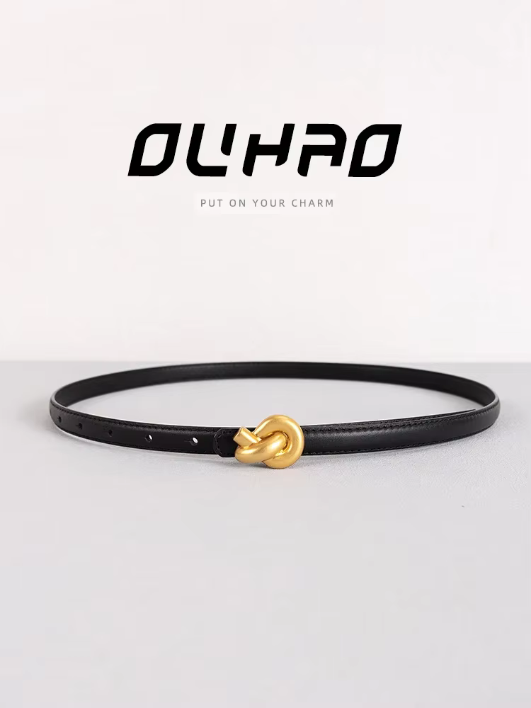 Women's genuine leather fashion belt high quality, metal knot buckle waistband, commercial bundles for one-piece jeans, new Products