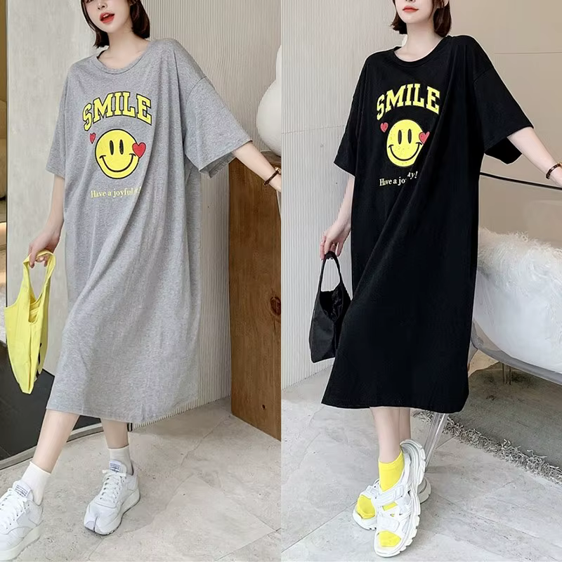 Pass Time Big-size-size-Long-fit-boxy T-shirt-thin-length-one-piece pazimas short-sleeved homewear OP1757