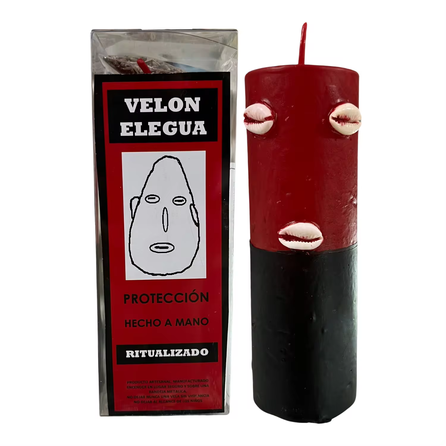 THE BUBBLE SHOP-Eleguá fleece for protection ritualized fleece handmade from Elega to protect energetically and spiritually red and black candle with encrusted shells, seeds, parchment and prayer instructions.