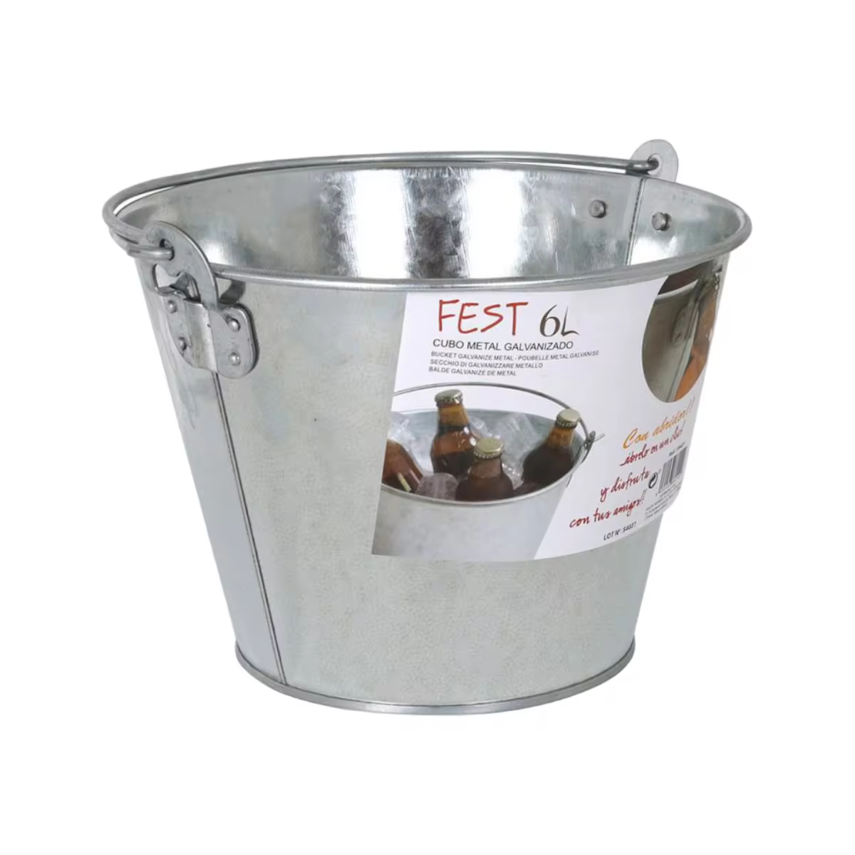 Zinc Bucket Metal Galvanized Multi-purpose Handle 6 Liter Bottle Opener Drink Cooler Cubes 6L Party