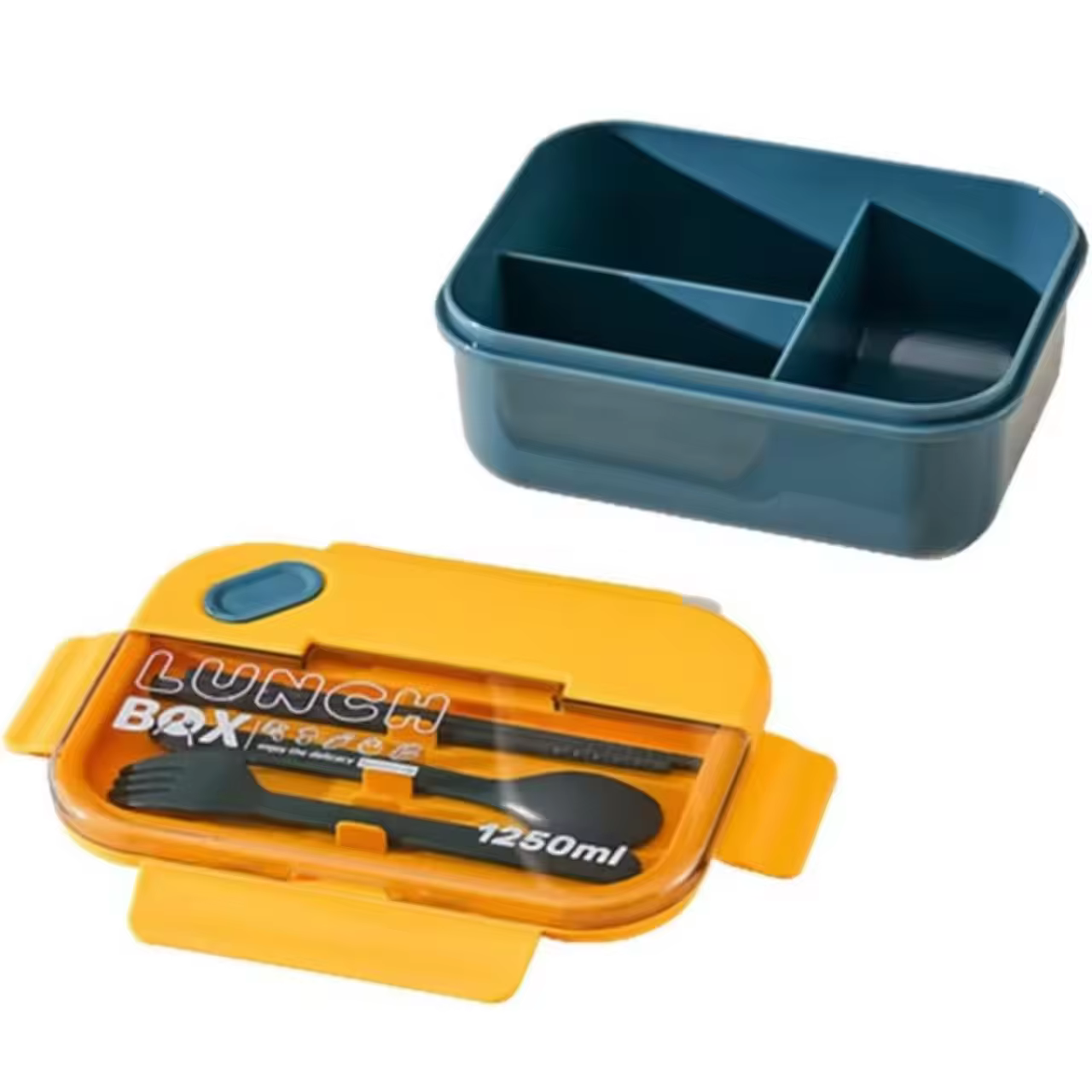 Portable Plastic 2/3 Compartments Bento Box with School Tableware Flip Cover Lunch Box Microwavable Bento Box 1250ML Large Capacity Sealed Bento Box Picnic Food