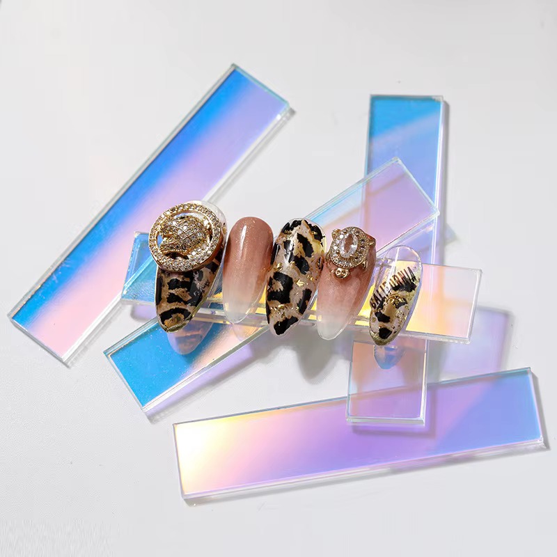 10Pcs Holographic Nail Display Holder, Acrylic Fake Nail Tips Display Board Sticks for Nail Salon Color Chart
