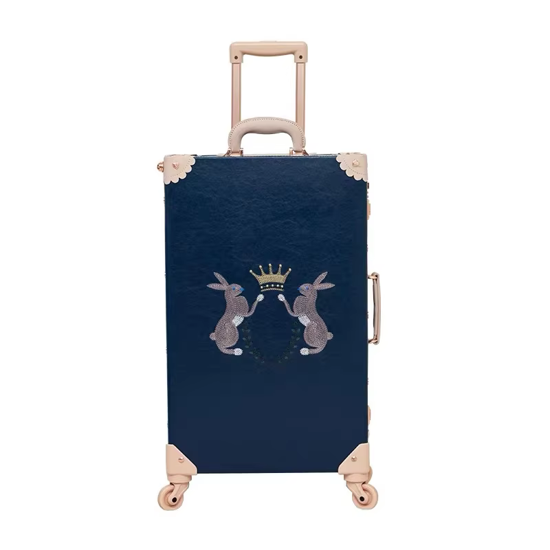 Hot!New Hand embroidery PU Travel Bag Rolling Luggage sets,13"20"22"24"26"inch Women Retro Trolley Suitcase with Handbag