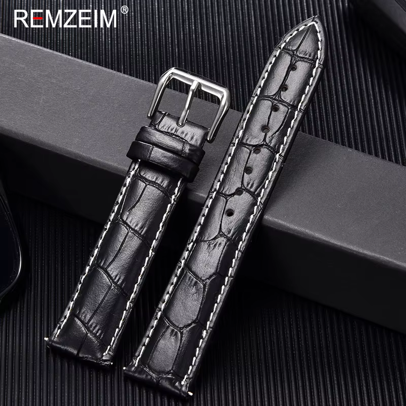 REMZEIM Universal Leather Watchband 16mm 18mm 20mm 22mm 24mm Men Women Black Brown Leather Calfskin Watch Strap Bracelet