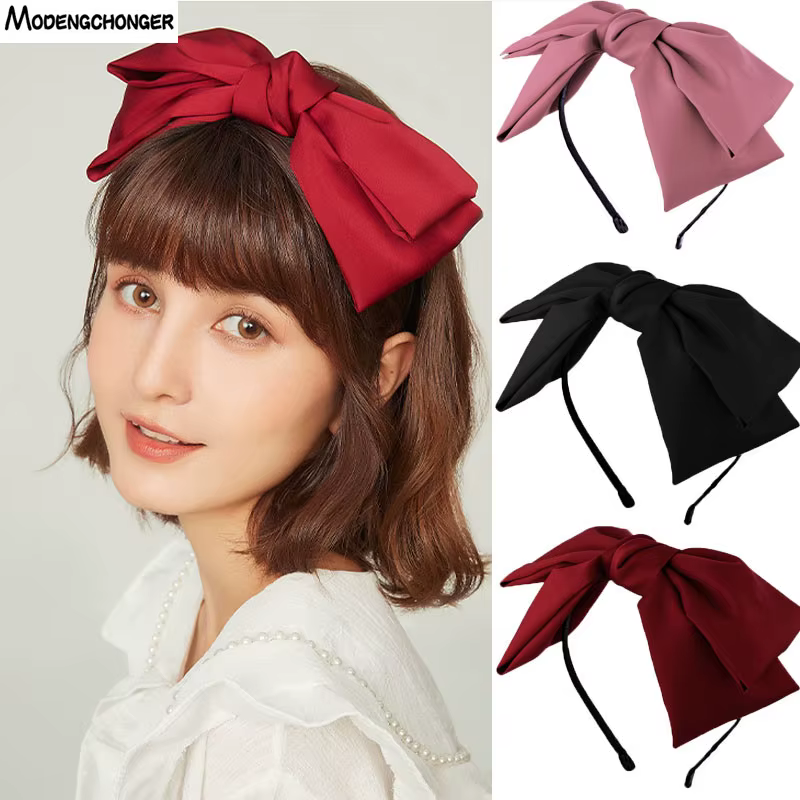 1PC New Fashion Black Big Bow Bezel Headwear For Women Girls Headband Vintage Hair Bands Wide Hairband Headwear Hair Accessories