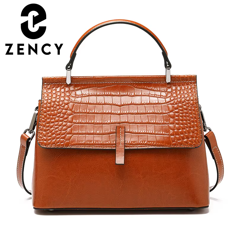Zency Cowhide Leather Alligator Retro Women Shoulder Bags All-Match Fashion Designer Crossbody Female Cover Chic Tote Handbag