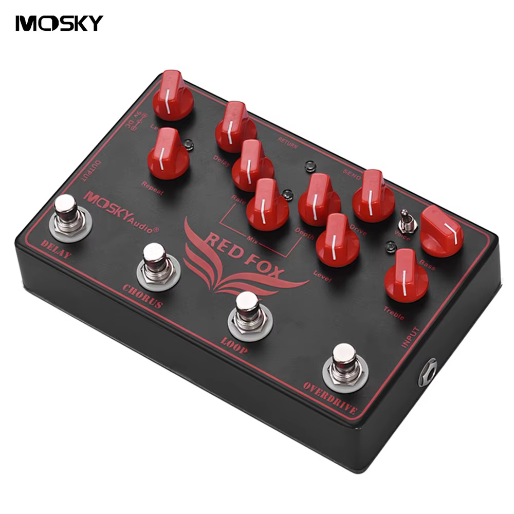 Mosky RED FOX 4-in-1 Electric Guitar Effects Pedal Chorus Delay Overdrive Loop Unit Audio True Bypass Guitar Parts & Accessories