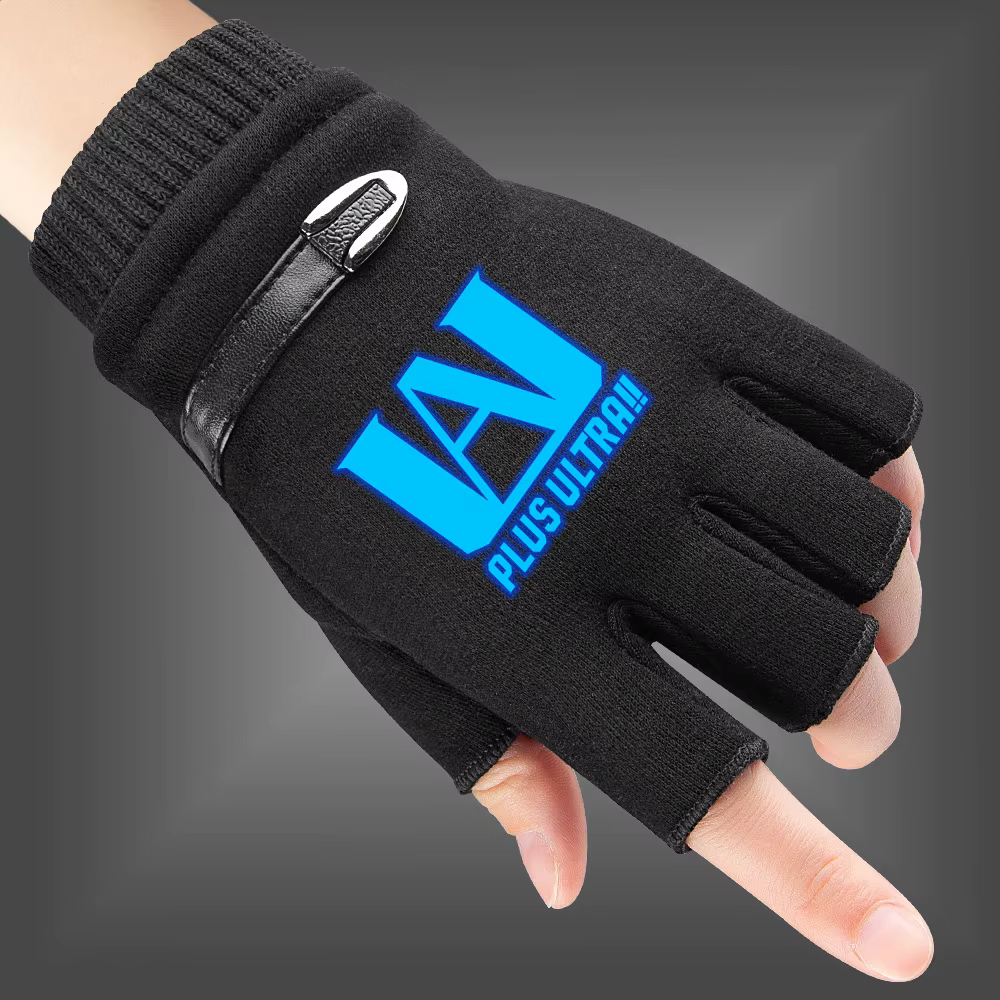 Winter Men Gloves My Hero Academia Fluorescent Luminous Fingerless Gloves Cartoons Men's Half finger Gloves Warm Knitted Gloves