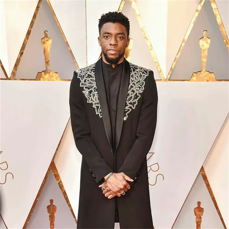 One Piece Men Suits Newest Black Cotton Appliqued High Quality Formal Man Outfit Customized One Button Large Lapel Long Coat