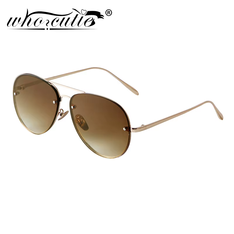 WHO CUTIE 2021 Vintage Pilot Sunglasses Men Fashion Oval Metal Frame Shades Eyewear Mirror Lens Flat Top Women Sun Glasses UV400