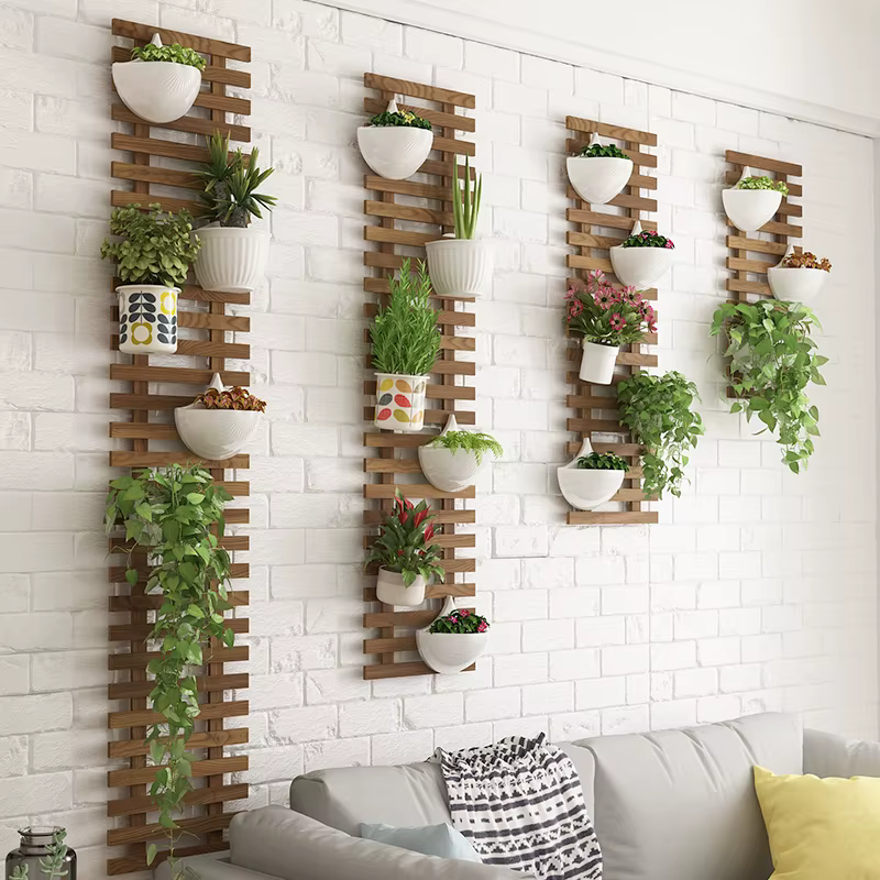 Balcony flower rack hanging solid wood hanging Outdoor flower pot hanging rack anti-corrosion wood wall hanging flower wall rack