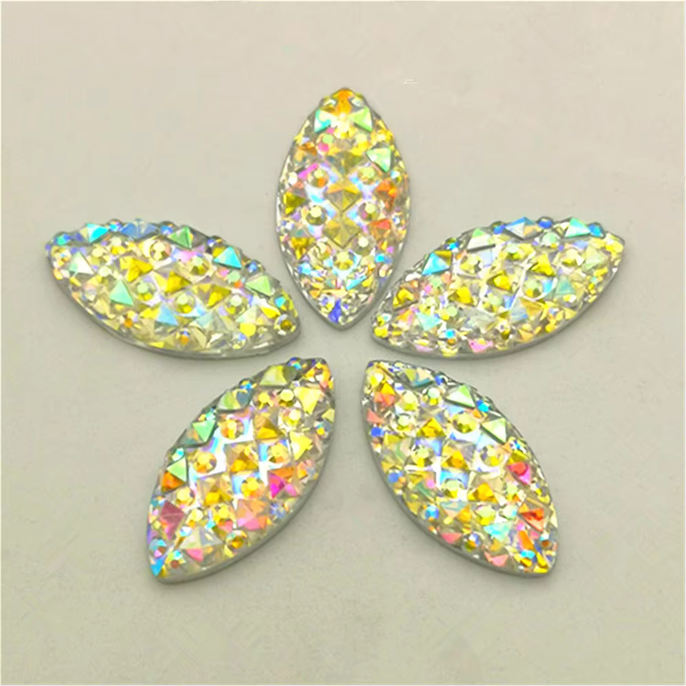 30PCS 9*18mm AB Resin Horse Eye Flatback Rhinestone Wedding Decoration