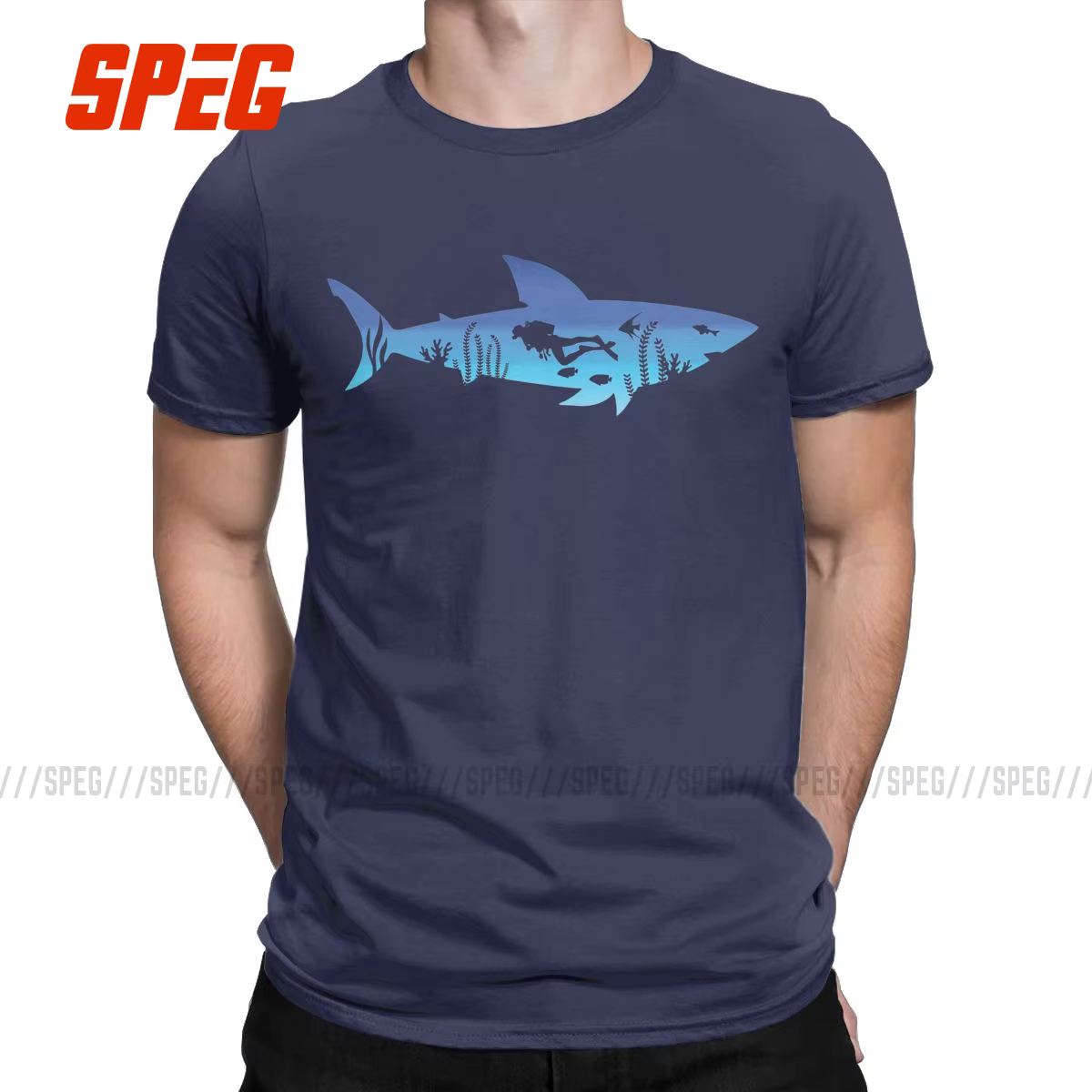 Men Shark Diver Scuba Diving Dive T Shirt Sea Equipment Pure Cotton Clothing  Short Sleeve O Neck Tee Shirt Plus Size T-Shirt