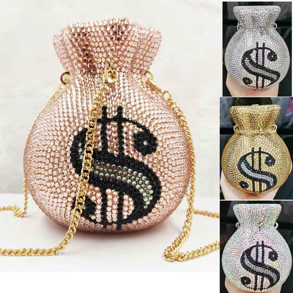 Fashion Champange Dollar Designer Handbags Women Party Purse Money Bags Ladies Wedding Evening Bag for Diamond Day Clutches S11