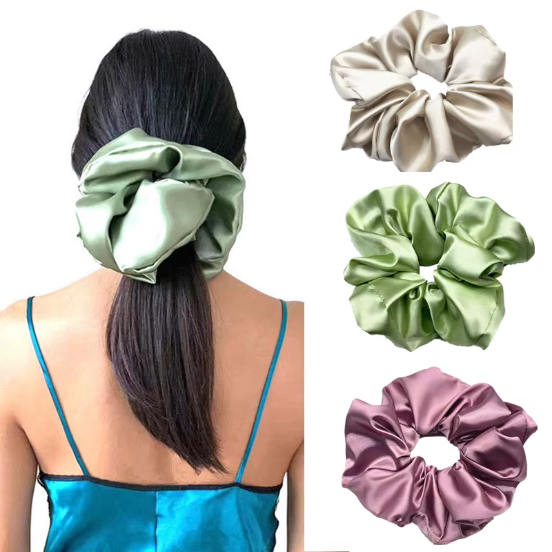 Oversized Stain Hair Scrunchies Women Silk Scrunchie Elastic Hair Bands Girls Headwear Donut Grip Loop Ponytail Holder