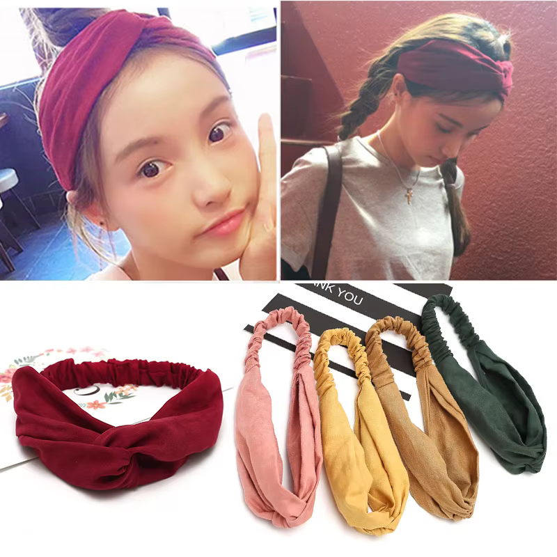 5pcs Crisscross Elastic Hair Band Sweet Solid Color Women Girls Solid Hair Soft Wide Side Scarf Hair Hoop Hair Band Accessory