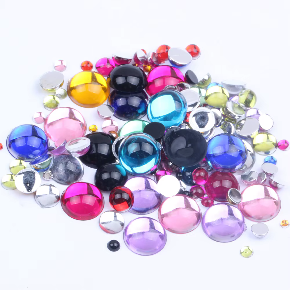 2-10mm Mix Size Half Round Beads Many Colors Art Nails Flatback Acrylic Rhinestones DIY Craft Backpack Garment Accessories