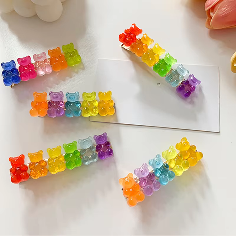 Cute Candy Color Little Bear Barrettes Colorful Little Bears Hair Clip Hairpins Jelly Color Gummy Hair Clips Hair Accessories