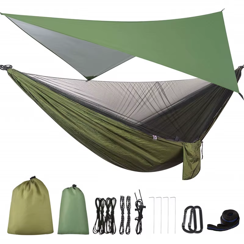 Camping Hammock Mosquito Net and Hammock Canopy Portable Nylon Hammock Rain Fly Tree Straps for Hiking Camping Survival Travel