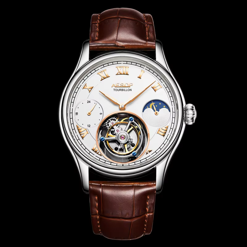 AESOP Off-Axis Tourbillon Skeleton Mechanical Watch For Men Luxury Brand Famous Moonphase Multi Function Waterproof Watches 2022