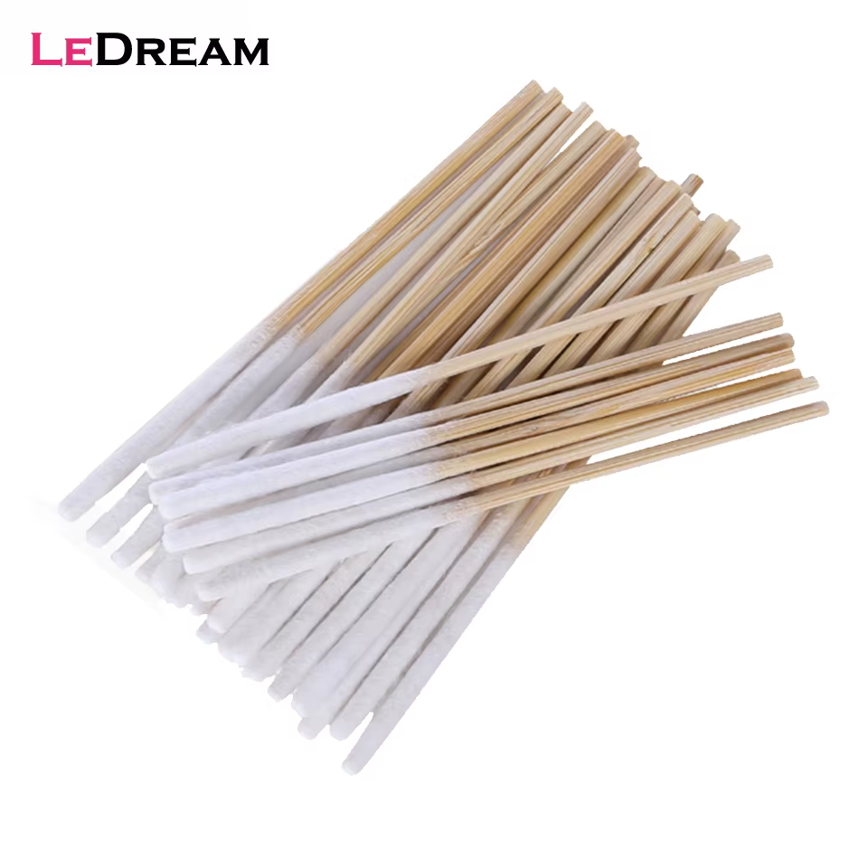 1 Bag 60pcs Bamboo Cotton Stick Swabs Buds With Long Cotton Head For Eyebrow Lips Eyeline Permanent Tattoo Makeup Cosmetics