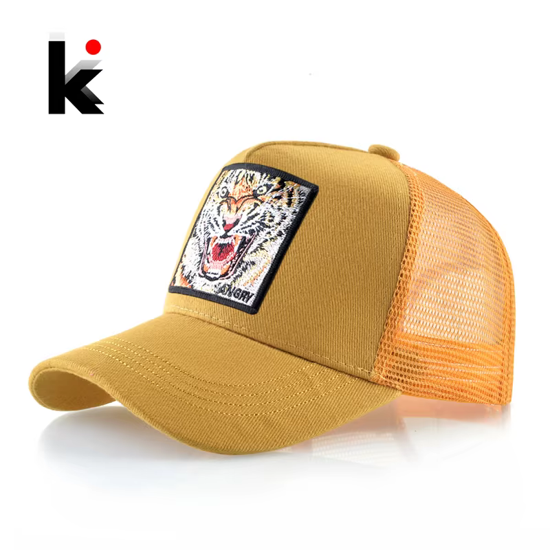 Mesh Baseball Cap Summer Snapback Hat Men Solid Color Cotton Hip Hop Trucker Caps Women Breathable Visor Cap With Tiger Patch