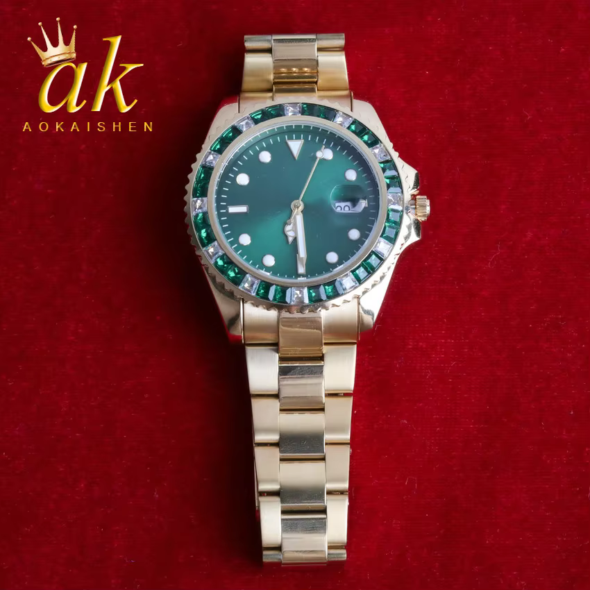 Aokaishen Proud Watch for Men Baguette Waterproof Stainless Steel Glossy Strap Hip Hop Jewelry Relogio Masculio