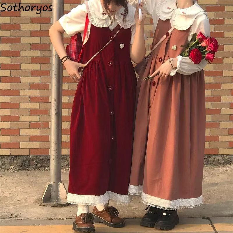Sleeveless Dress Women Long Preppy Style Loose Chic New Japanese Harajuku All-match Student Vintage Fashion Vestido De Mujer Red