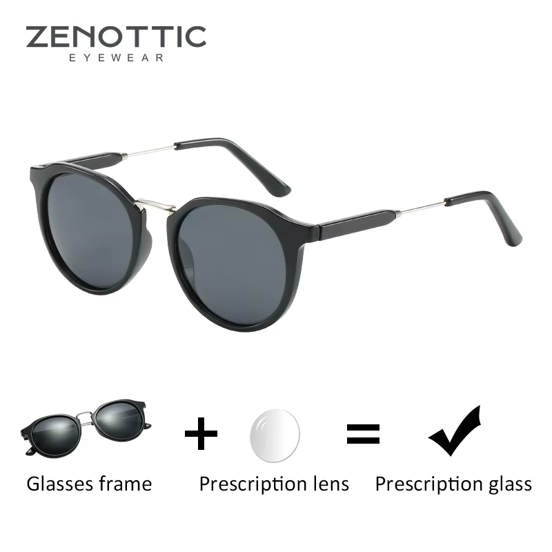 ZENOTTIC Retro Prescription Sunglasses Men Polarized Optical Myopia Sun Glasses Vintage Round Bifocal Sunglasses with Diopter